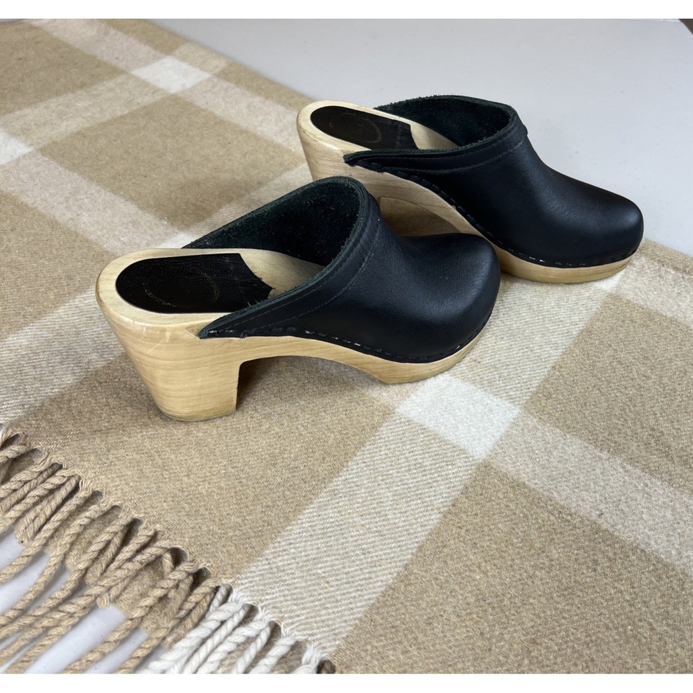 No.6 Old School Clog on High Heel Black leather Suede Womens Size 36 US 6 Shoes